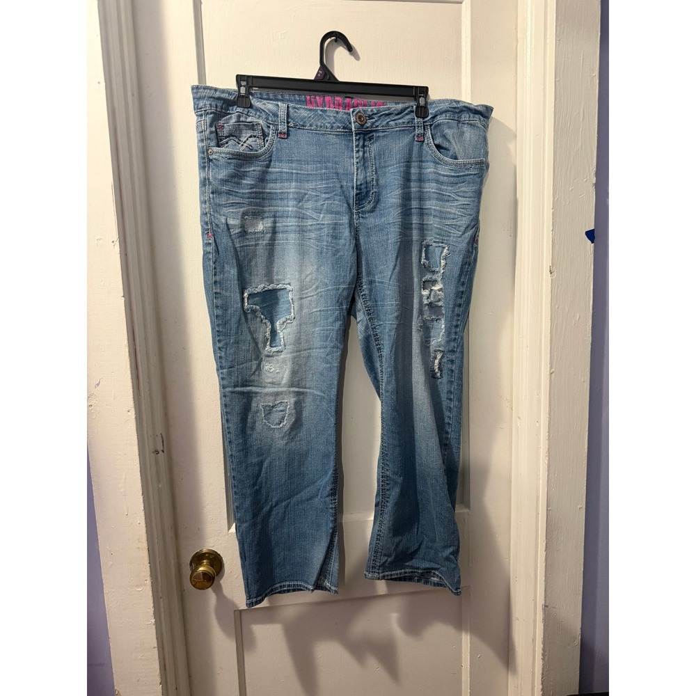 Hydraulic Womens Distressed Patched Jeans Light Wash Straight Leg Size 20
